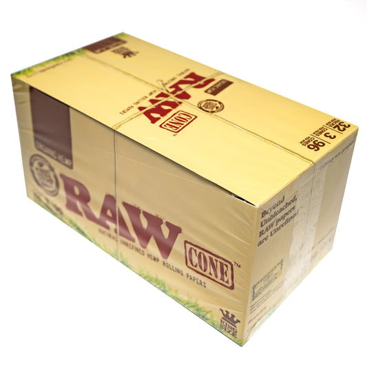 RAW - King Size Organic Hemp - 3 Cones - 32 Pack Box