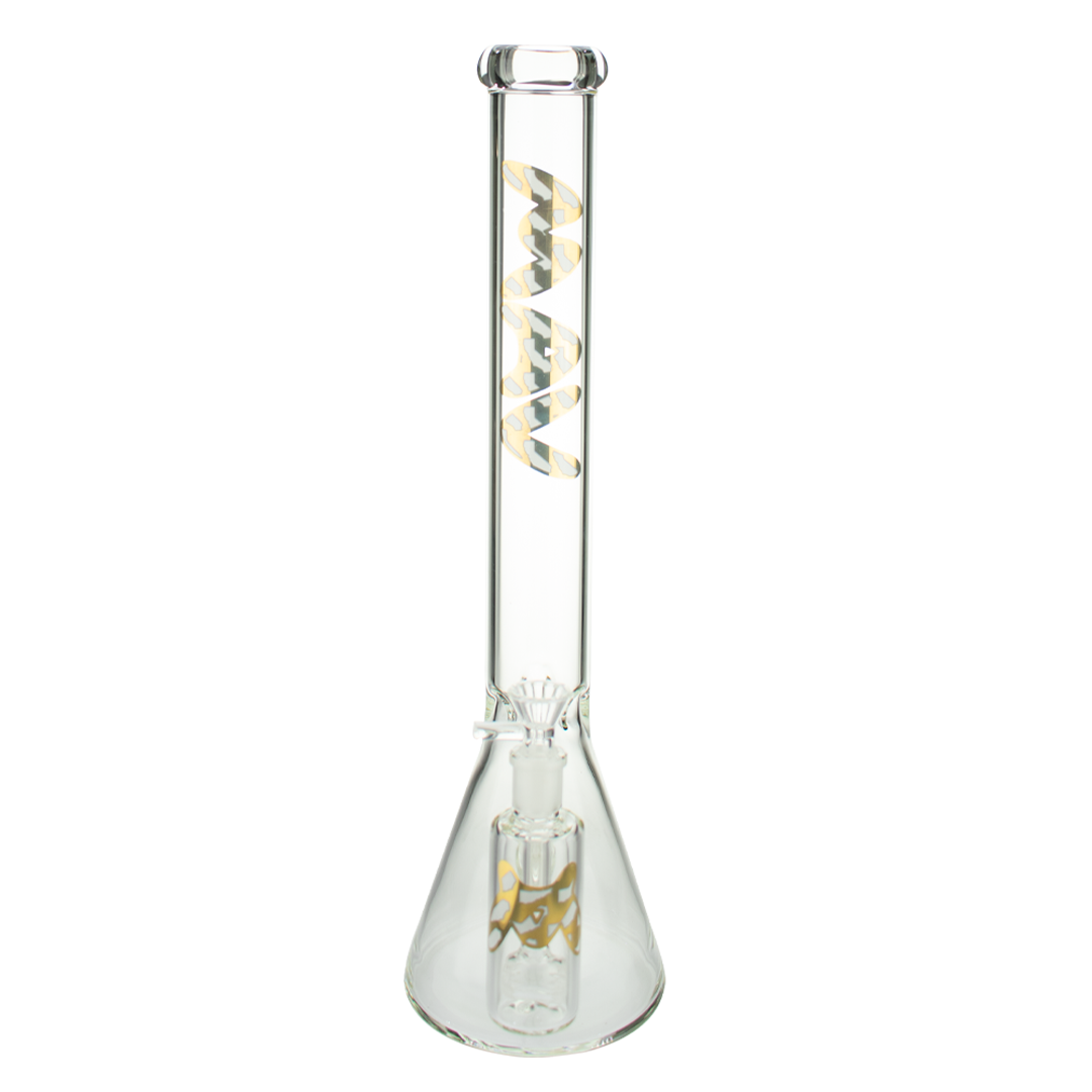 Mav 18" x 5mm Cali State White and Gold Beaker Bong + Ash Catcher Combo