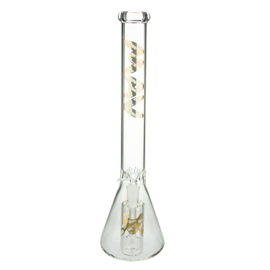 Mav 18" x 5mm Cali State White and Gold Beaker Bong + Ash Catcher Combo